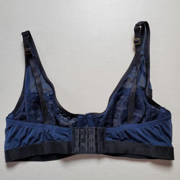 3/30$ ๐ Blush Esprit Plunge Bra Blue Black Mesh - Picture 3 of 8